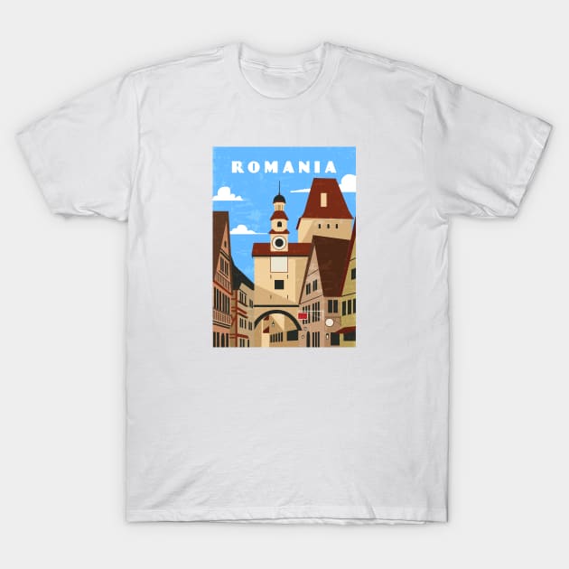 Romania. Retro travel minimalist poster T-Shirt by GreekTavern